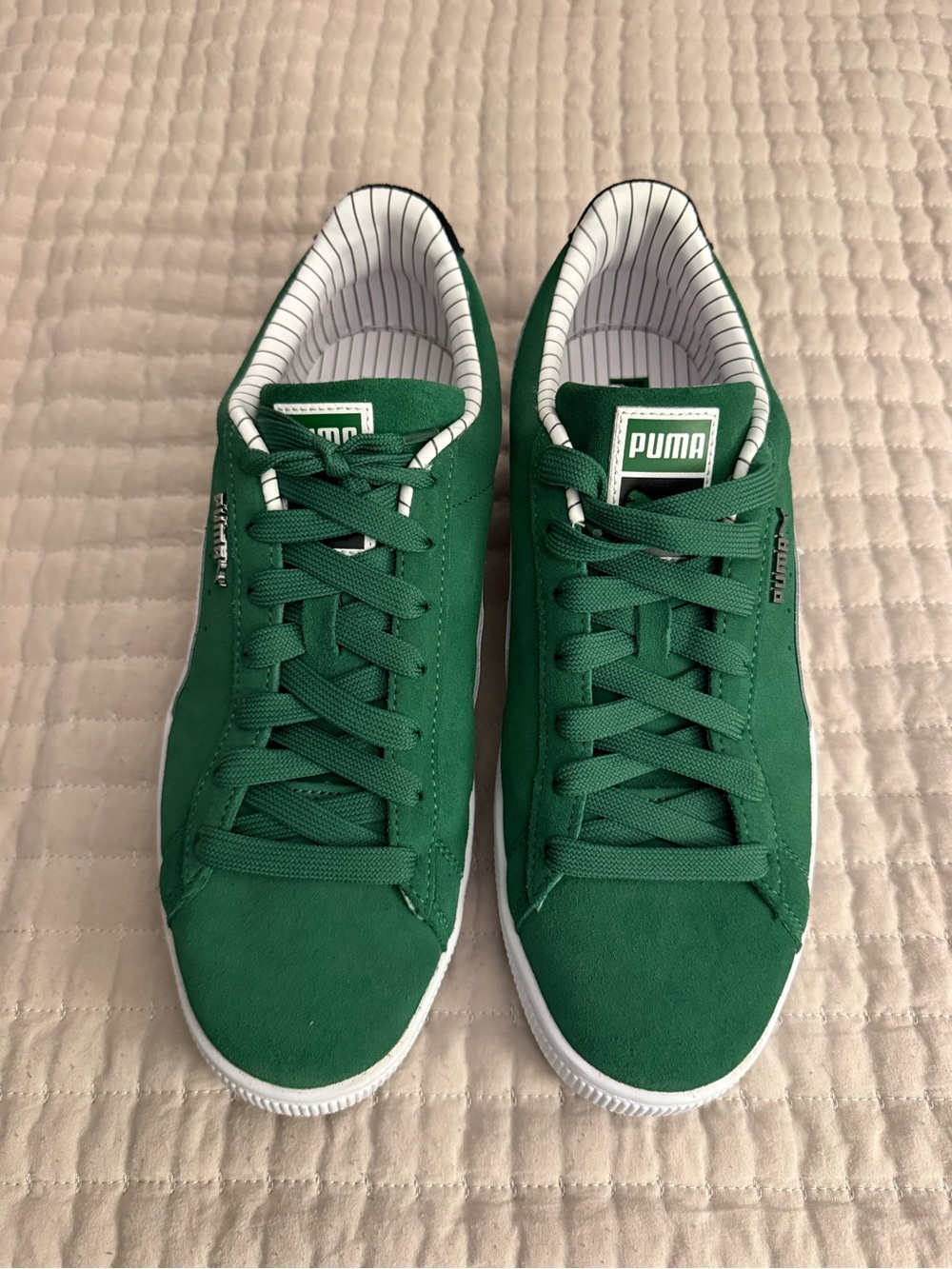 Puma Green and Black Suede Low-Top Sneakers with White Trim